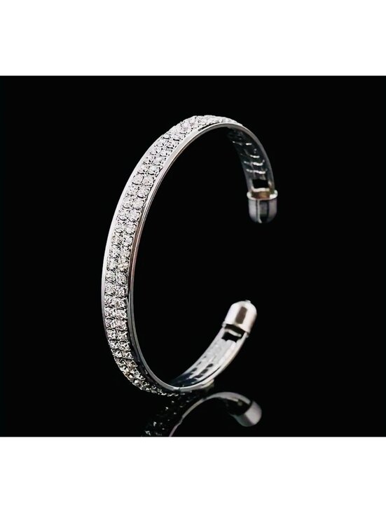 Jewelry - New - Elegant Open Cuff Bracelet with Sparkling Rhinestone Embellishments